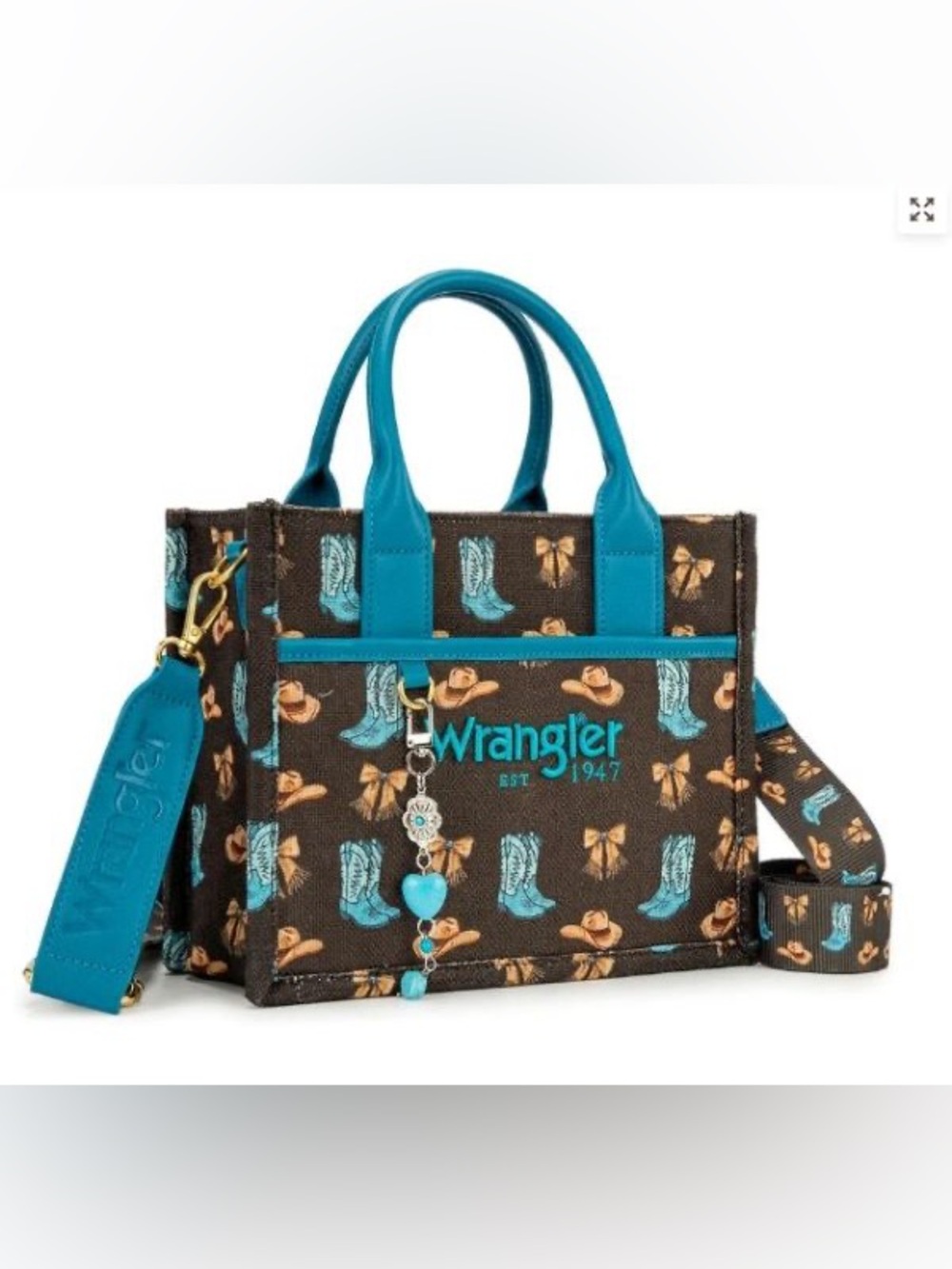 Wrangler Teal & Brown Western Print Crossbody Tote